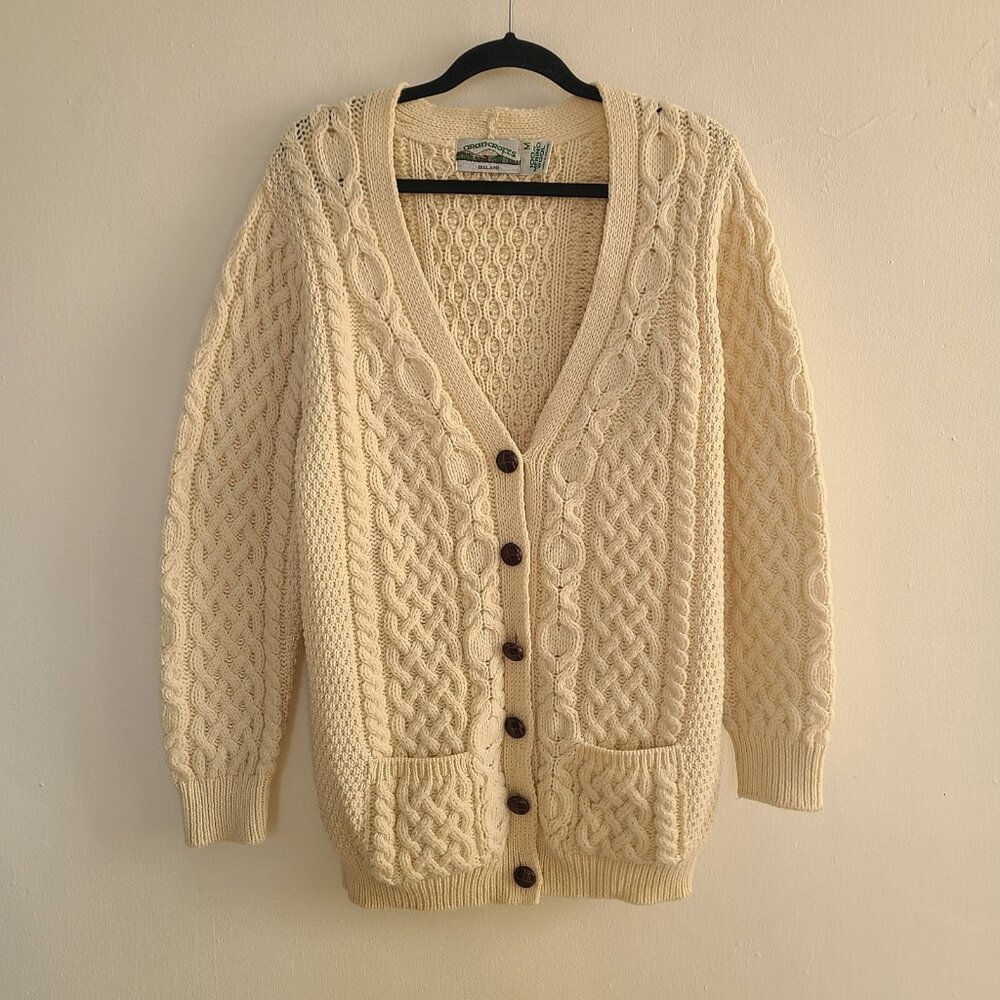 Aran Crafts Cream Cable Knit Button-Front Cardigan